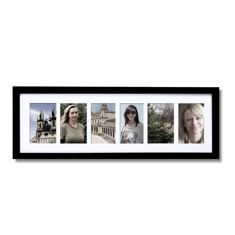 Asense 3X4.5 6 Opening Decorative Wall Hanging Collage Picture Photo Frame, Black Color, Made To Display 3X4.5 Inches Photos - Image 1